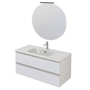 Mobile Bagno Sospeso 100 cm Lavabo e Specchio Bonussi Fenice Bianco Opaco