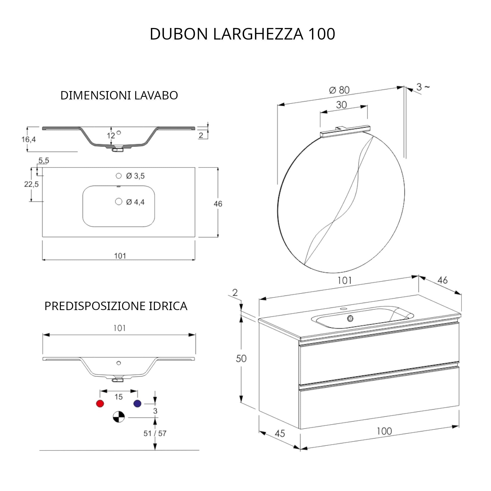 Mobile Bagno Sospeso 100 cm Lavabo e Specchio Bonussi Fenice Bianco Opaco