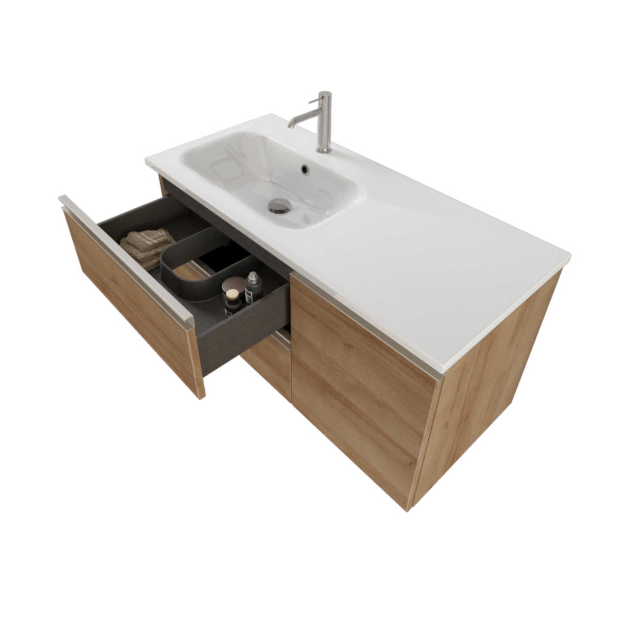 Mobile Bagno Sospeso 100 cm Lavabo e Specchio Bonussi Fenice Rovere Farnia