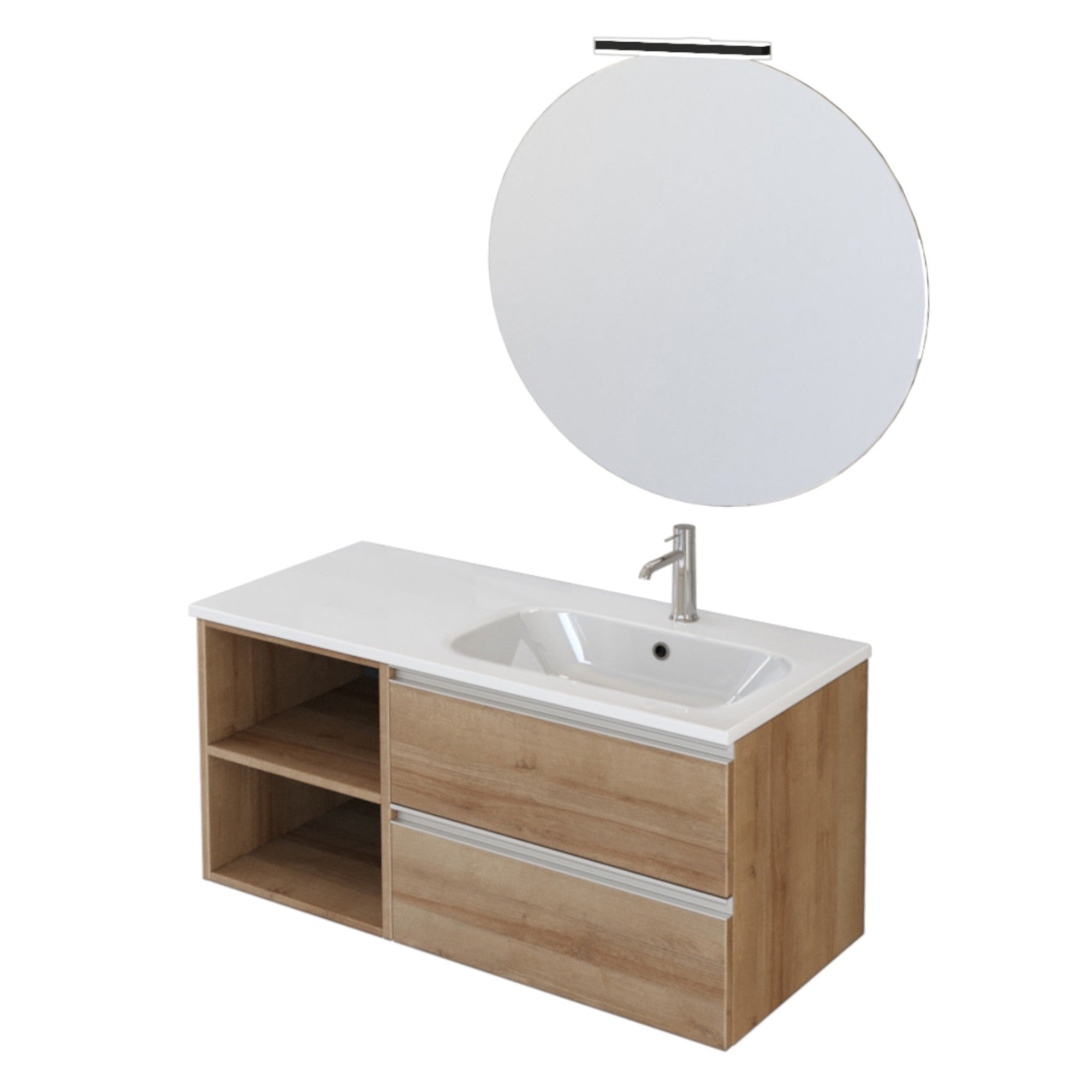 Mobile Bagno Sospeso 100 cm Lavabo e Specchio Bonussi Fenice Rovere Farnia