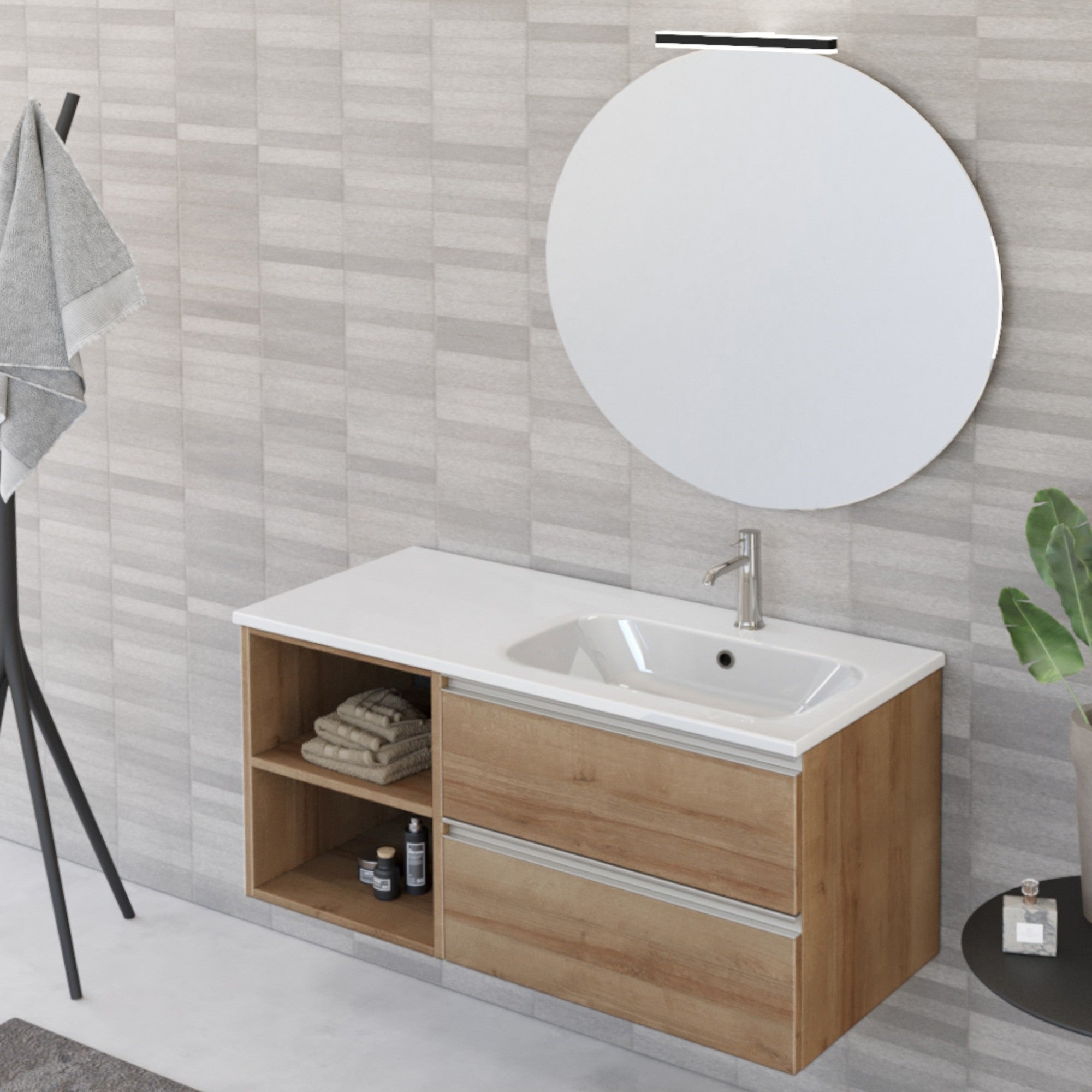 Mobile Bagno Sospeso 100 cm Lavabo e Specchio Bonussi Fenice Rovere Farnia