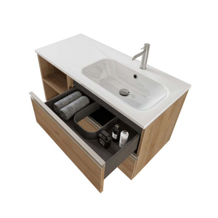 Mobile Bagno Sospeso 100 cm Lavabo e Specchio Bonussi Fenice Rovere Farnia