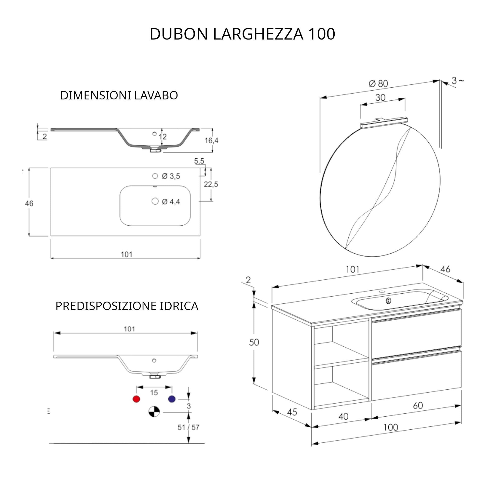 Mobile Bagno Sospeso 100 cm Lavabo e Specchio Bonussi Fenice Rovere Farnia