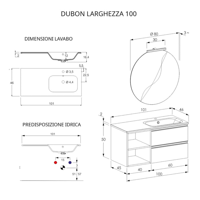 Mobile Bagno Sospeso 100 cm Lavabo e Specchio Bonussi Fenice Rovere Farnia