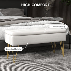 Panca Fondo Letto con Contenitore in Tessuto e Gambe in Acciaio 100x40x49cm Crema