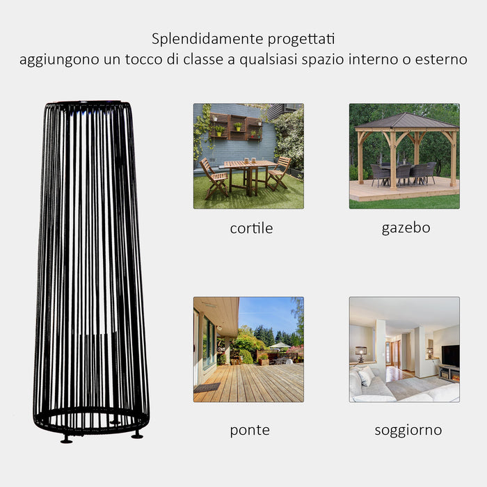 Lanterna Solare da Giardino LED con Pannello di Ricarica in Rattan e Metallo  Ø21.5x61cm Nero