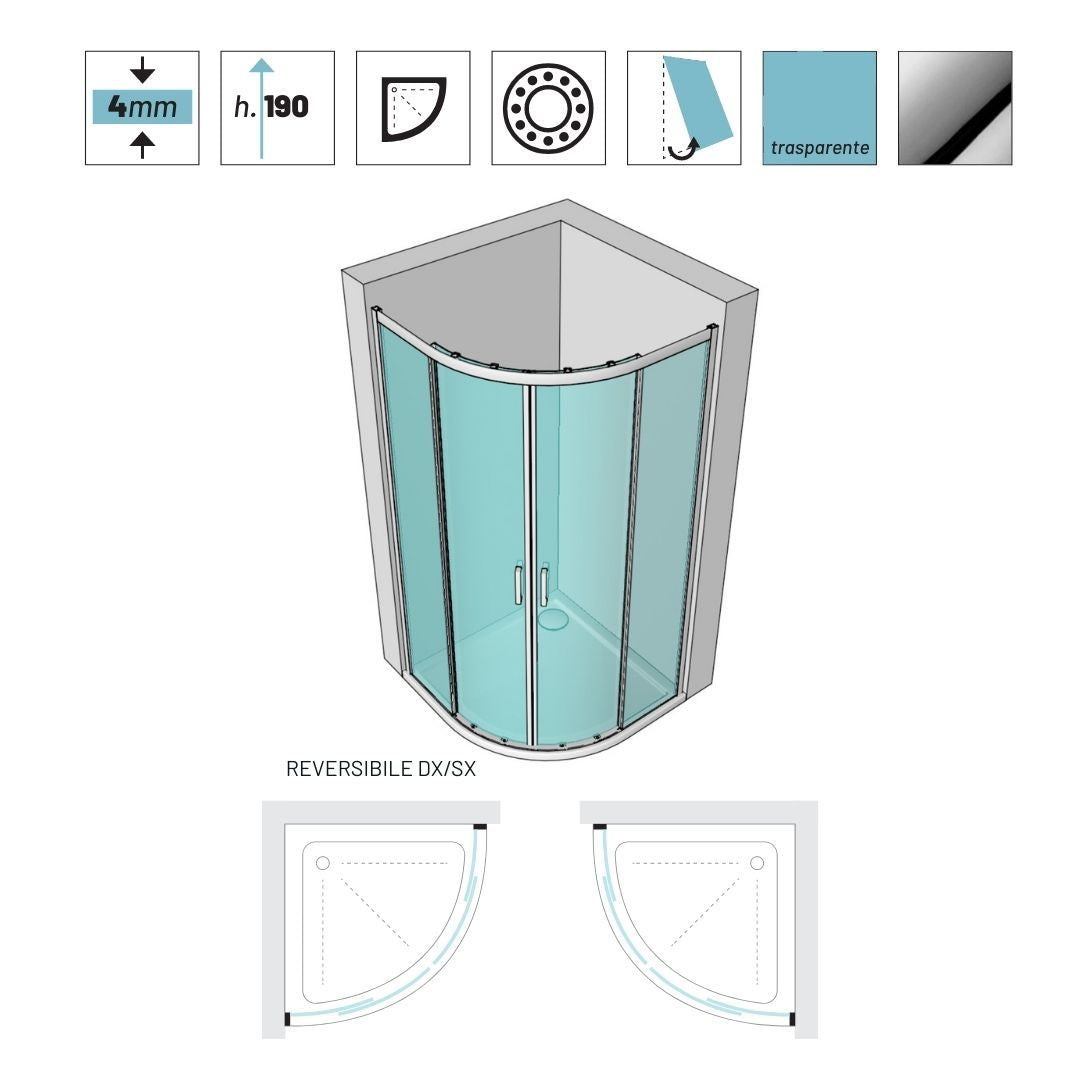 Ogomondo box doccia semicircolare con ante scorrevoli cristallo temprato 4 millimetri trasparente *** misure 80x80x19...