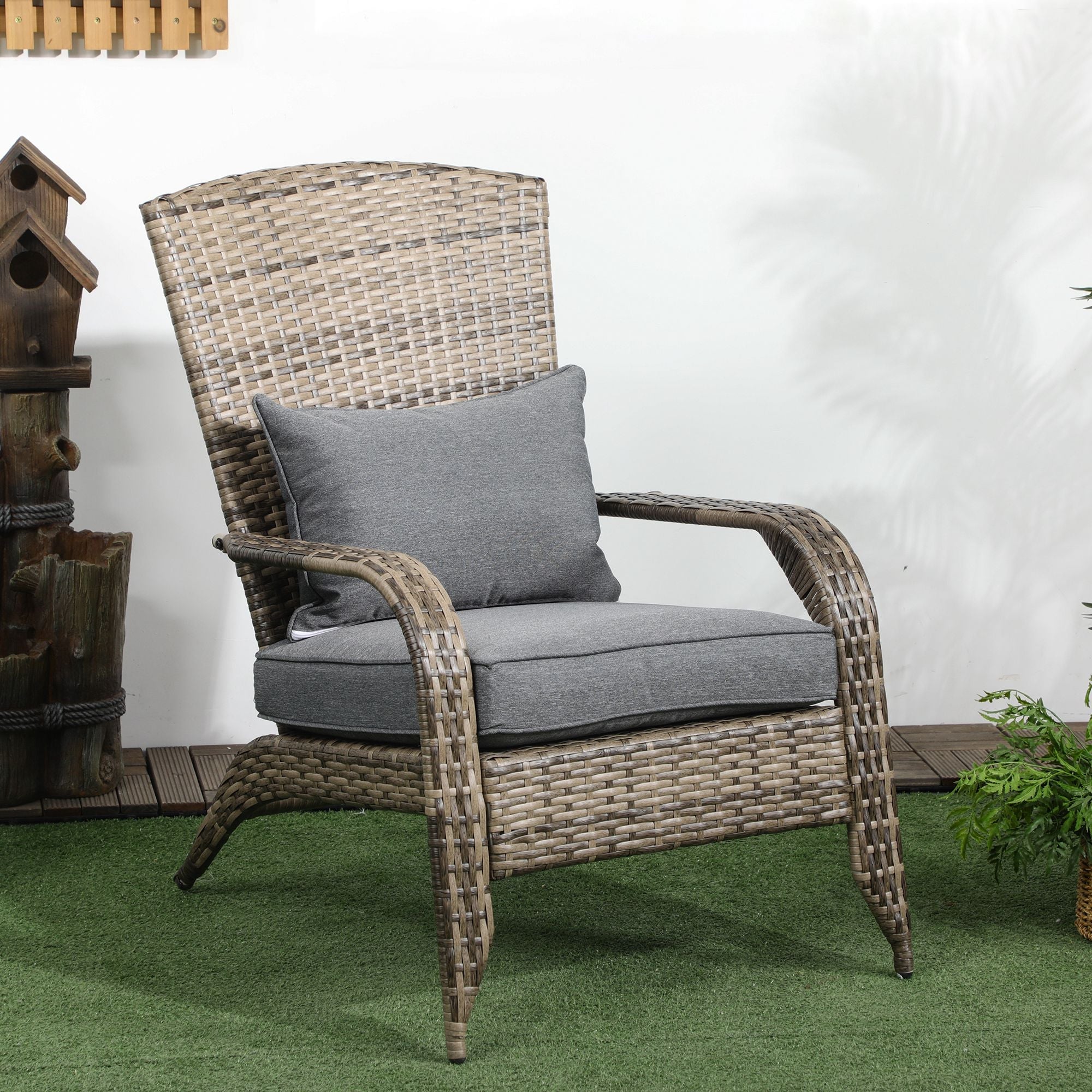 Sedia da Giardino 64x80x90 cm in Rattan e Acciaio Marrone e Grigio