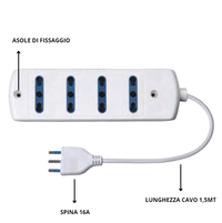 Multipresa elettrica ecova 4 ingressi bivalenti 10/16a colore bianco