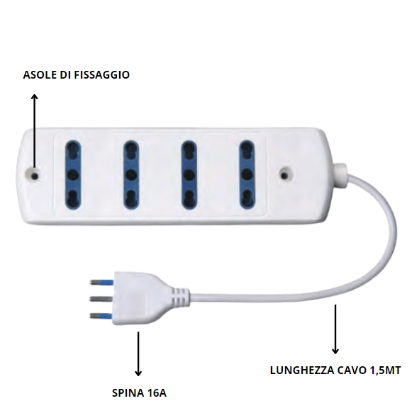 Multipresa elettrica ecova 4 ingressi bivalenti 10/16a colore bianco