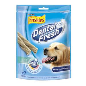 Multipack da 4 dental fresh friskies purina per cani di taglia medio grande confezione da 7 sticks ciascuna