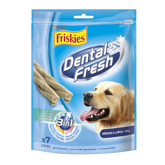 Multipack da 10 dental fresh friskies purina per cani di taglia medio grande confezione da 7 sticks ciascuna