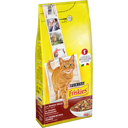 Multipack da 3 friskies purina croccantini per gatti adulti pollo manzo e verdure 2 kg cad