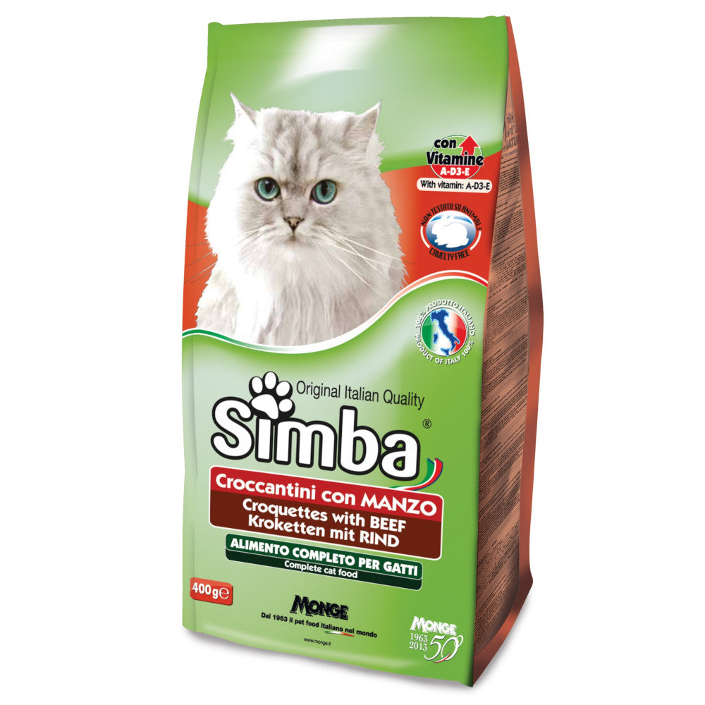 Multipack da 3 confezioni di simba croccantini per gatto al gusto manzo da 2 kg ciascuna