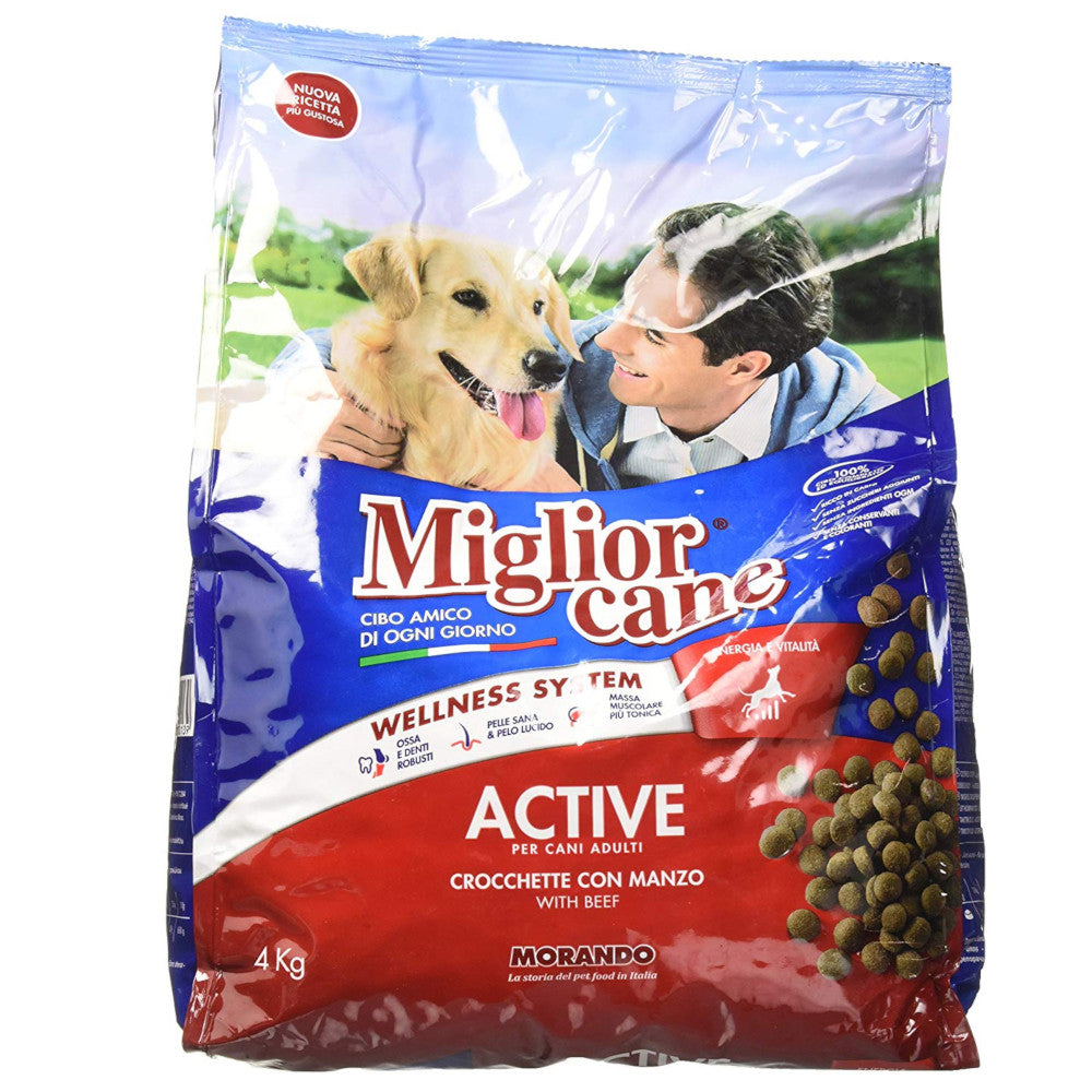 Multipack da 3 pz di croccantini morando linea miglior cane active gusto manzo 4 kg ciascuno