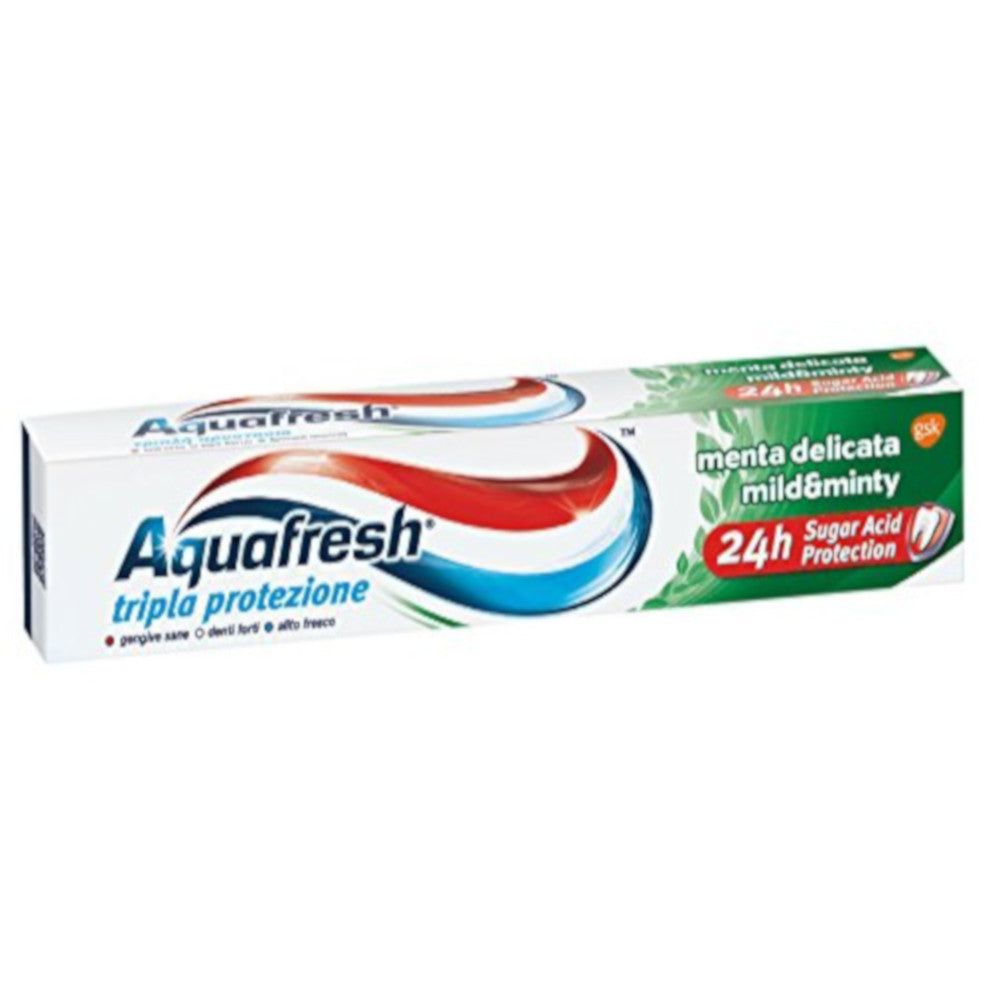 Multipack da 12 aquafresh dentifricio al fluoro con menta delicata tripla protezione 75 ml cad