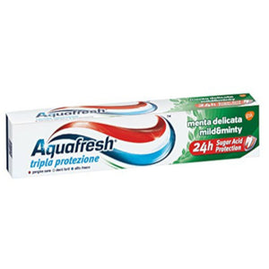 Multipack da 12 aquafresh dentifricio al fluoro con menta delicata tripla protezione 75 ml cad