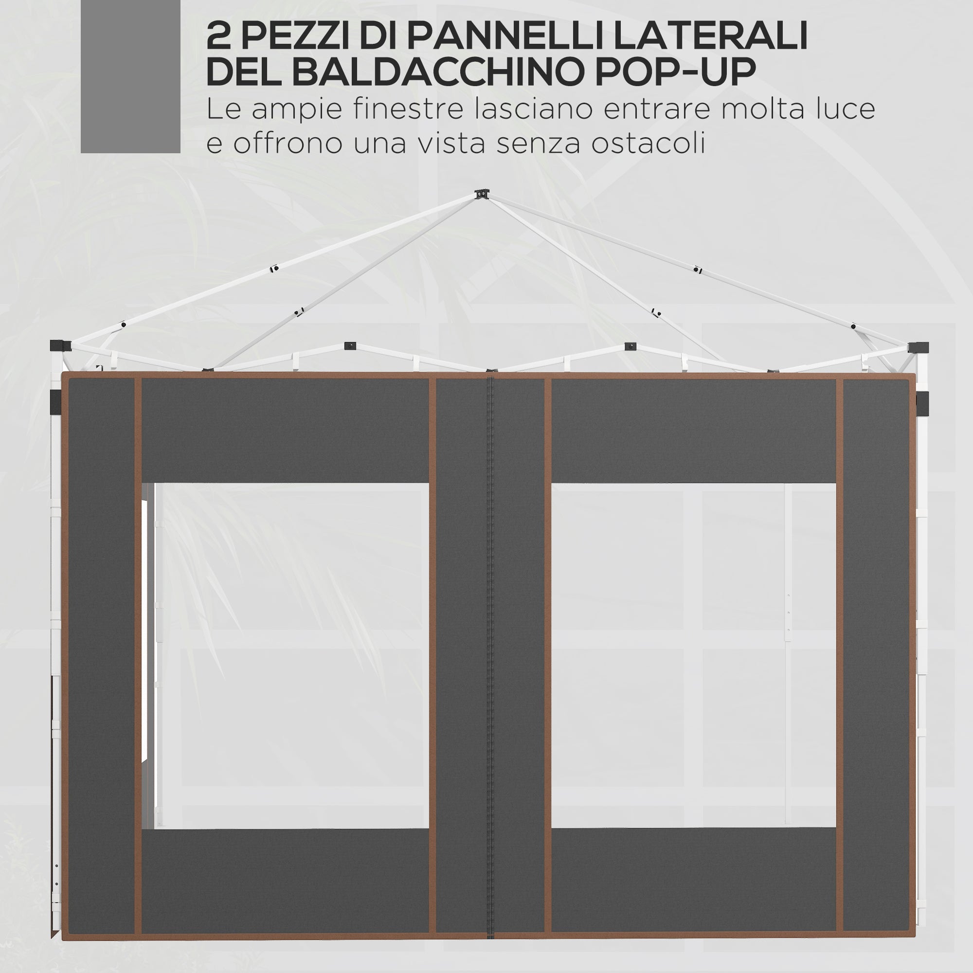 Set 2 Pareti Laterali per Gazebo 3x3m e 3x6m 295x195cm in Tessuto Oxford Grigio