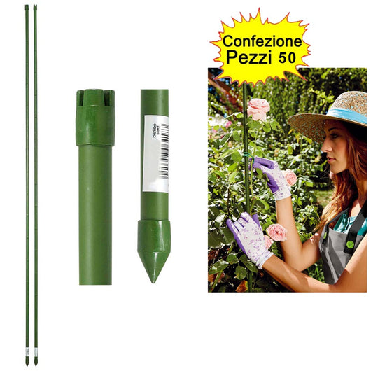 Tutori in acciaio plastificato tipo bamboo per ortaggi e piante confezione da 50 pezzi 11 mm x 120 cm