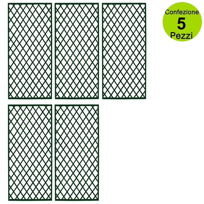 Multipack 5 pz tralicci fissi con cornice in legno duro colore verde 0,60 x h 1,80 metri