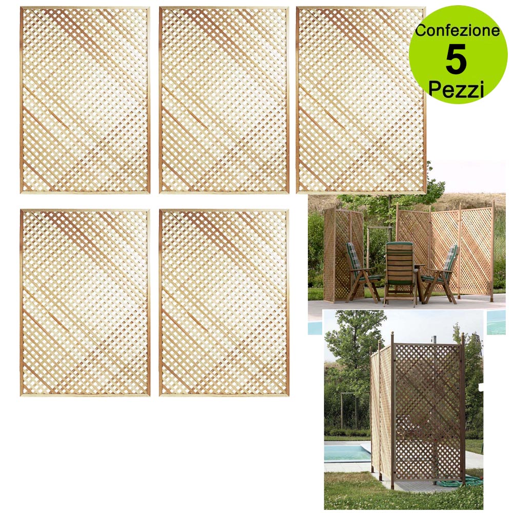 Multipack 5 pz tralicci fissi con cornice privacy colore marrone 0,60 x h 1,80 metri in legno