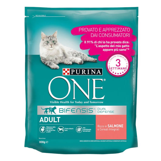 Purina one bifensis crocchette al salmone e cereali per gatto adulto multipack da 3 confezioni da 800 grammi ciascuna