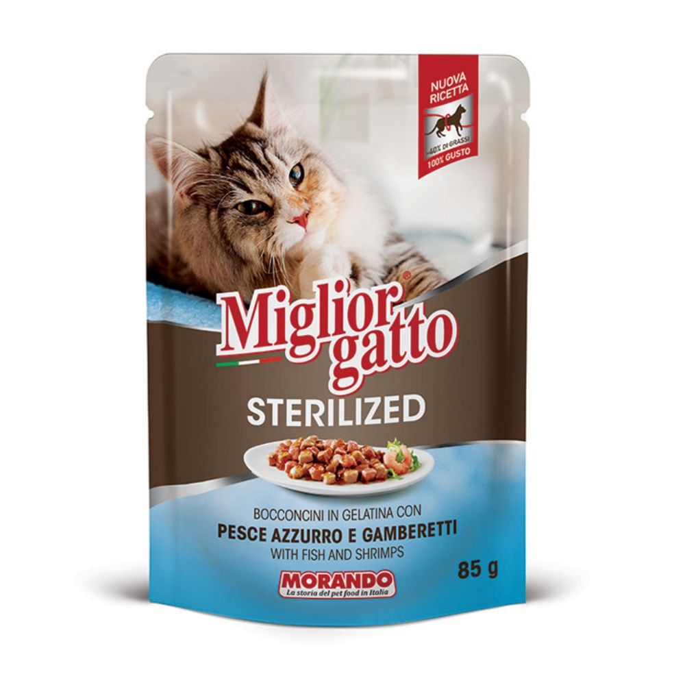 Morando miglior gatto sterilized bocconcini con pesce azzurro e gamberetti confezione 24 pz