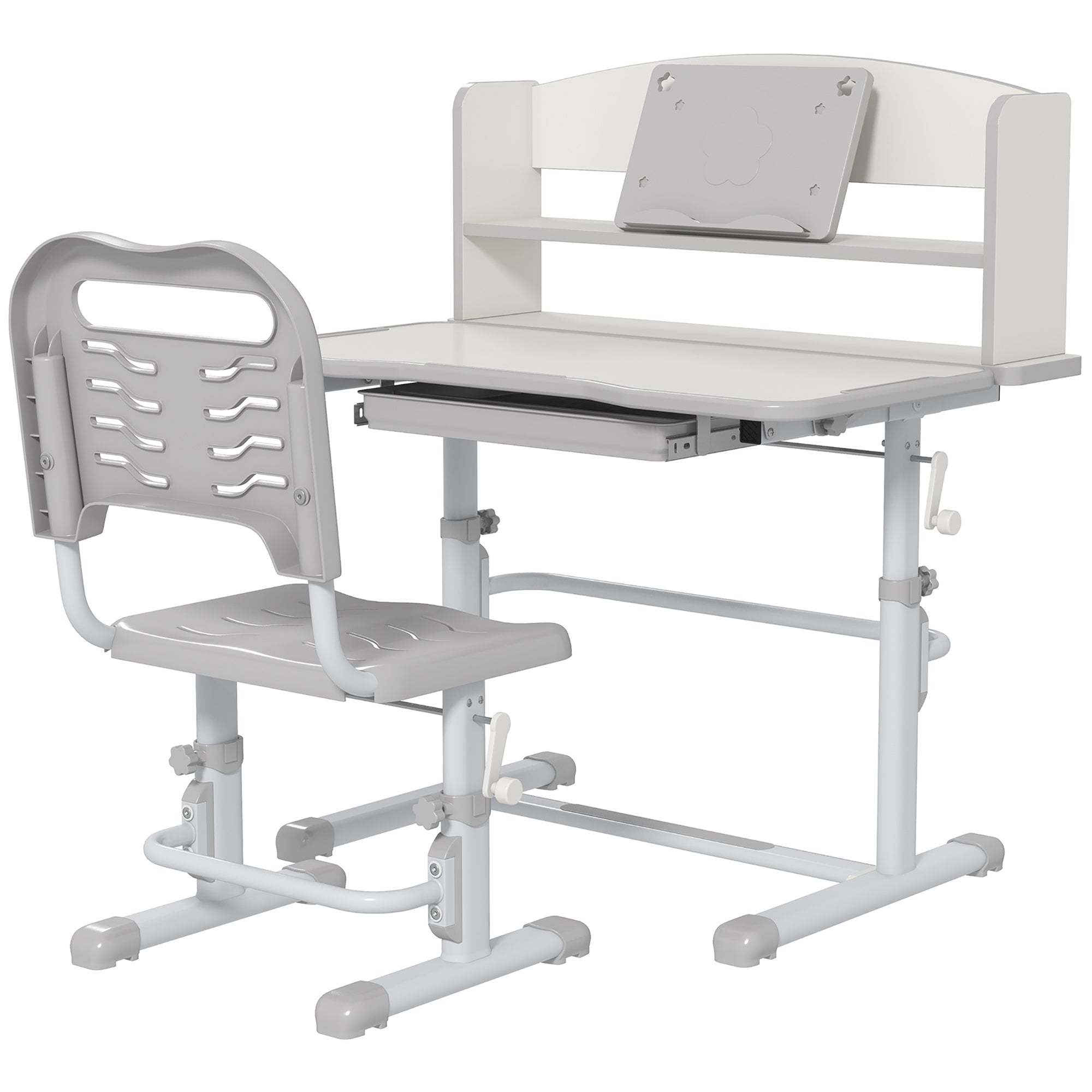 Banco Studio Scuola per Bambini 80x54,5x104 cm con Sedia Regolabile e Piano Inclinabile Grigio