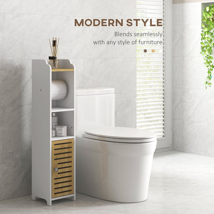 Mobiletto Bagno con Ripiani 1 Anta 18x20x90 cm in Truciolato Bianco