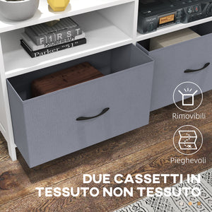 Mobile TV max 45” 100x30x53 cm in MDF e 2 Cassetti Tessuto non Tessuto Bianco e Grigio