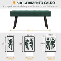 Panca Imbottita Fondoletto 100x36x45 cm in Tessuto Effetto Velluto e Acciaio Verde e Nero