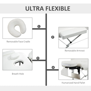 Lettino da Massaggio Fisioterapia Pieghevole 215x60x61-84 cm in Alluminio Bianco