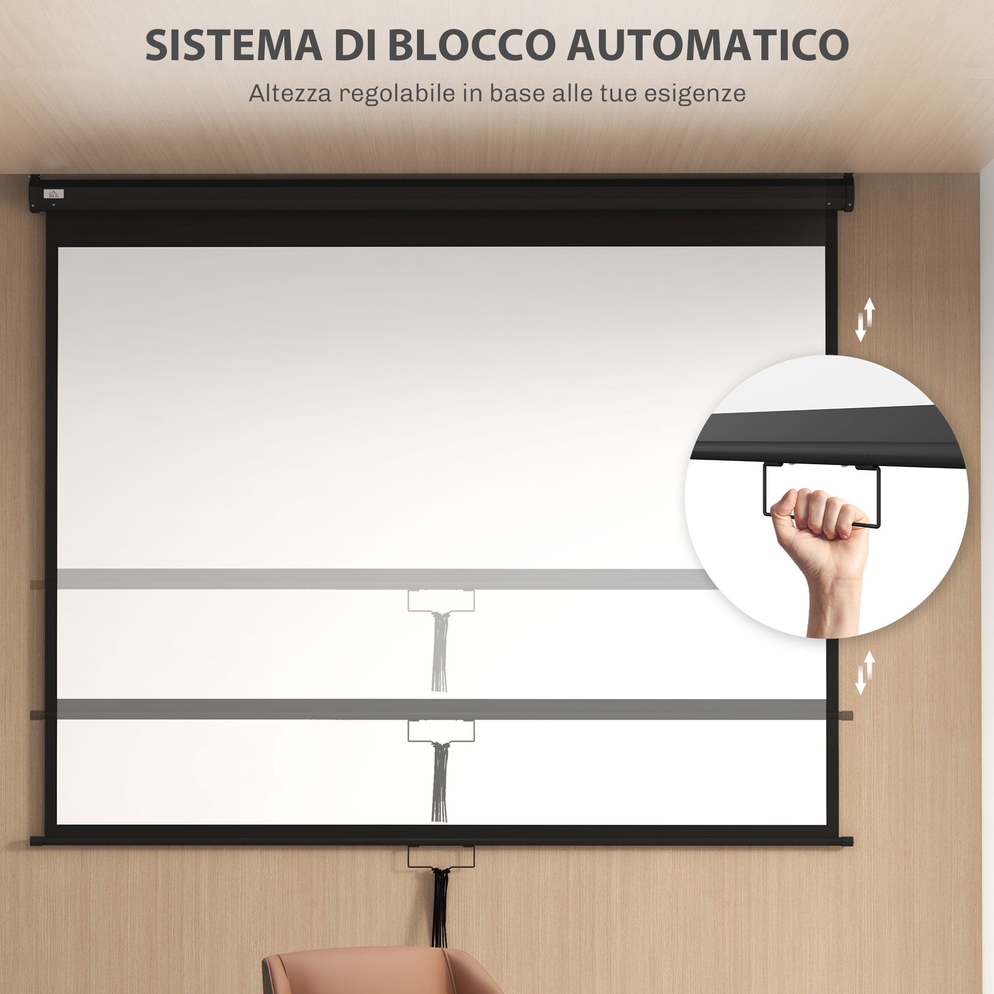 Telo Proiettore 100" Regolabile con Montaggio a Soffitto e Parete Formato 4:3 203x7,5x152 cm Bianco e Nero