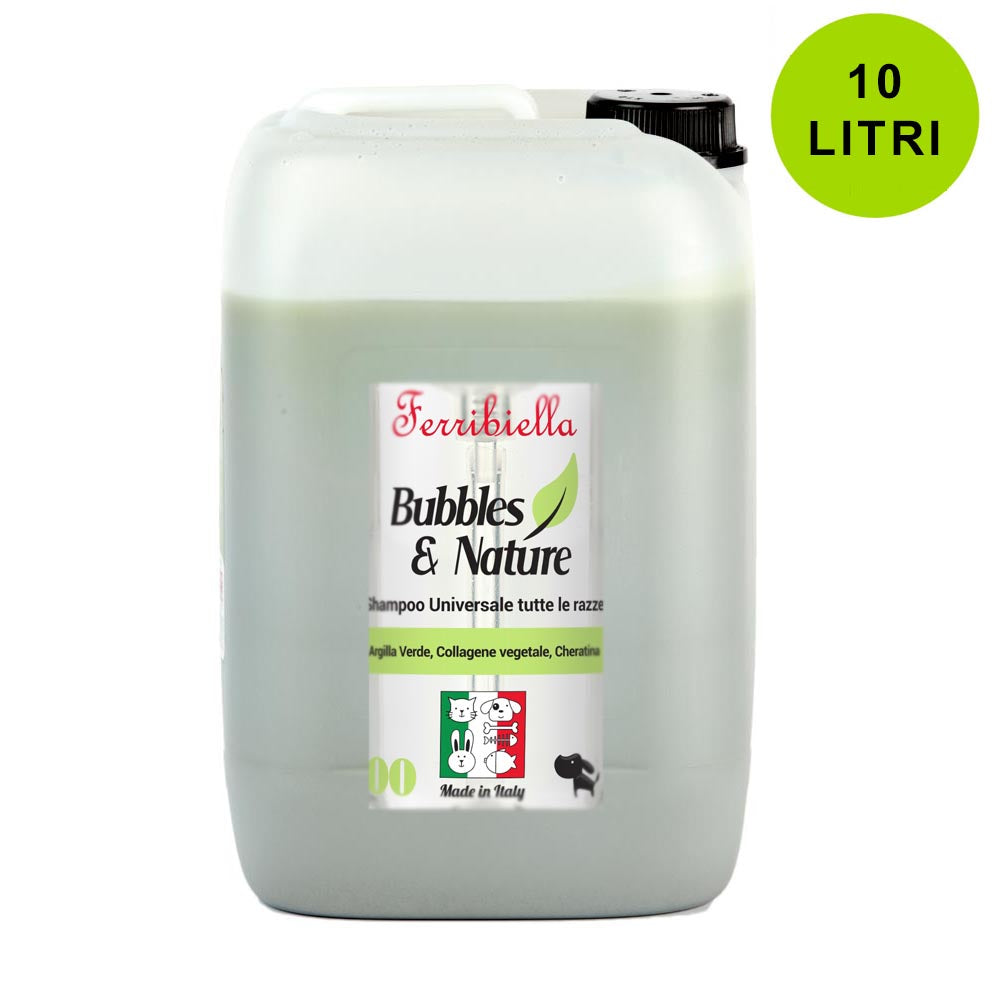 Shampoo universale tutte le razze all'argilla verde tanica da 10 litri bubbles & nature