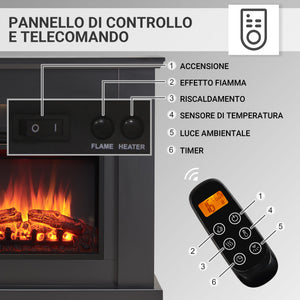 Camino elettrico da terra Hektor | Fiamma 3D, riscaldamento 2000W, LED | Telecomando, timer, termostato | Rovere scuro