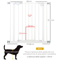 Cancelletto di Sicurezza per Cani con Porta Piccola Montaggio a Pressione 74-80x76,2 cm Bianco