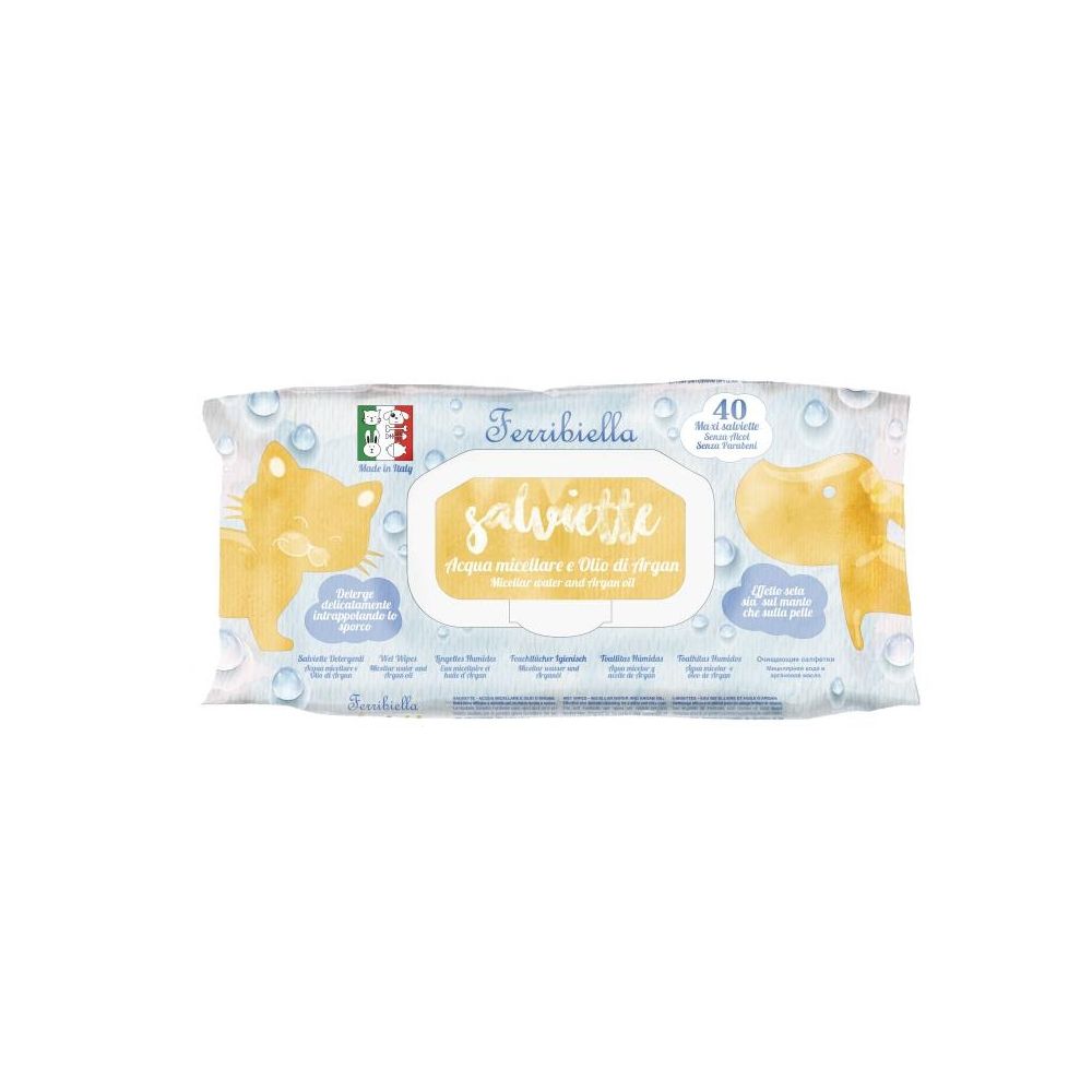 Multipack 12 confezioni salviette acqua micellare e olio di argan per cani e gatti