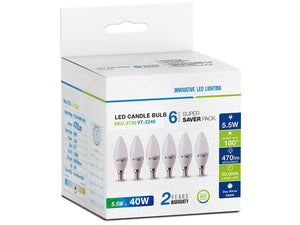 6 PZ Lampada A Led E14 C37 5,5W Bianco Freddo 6400K Forma Goccia Oliva Candela 200 Gradi 220V SKU-2738