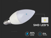 6 PZ Lampada A Led E14 C37 5,5W Bianco Freddo 6400K Forma Goccia Oliva Candela 200 Gradi 220V SKU-2738