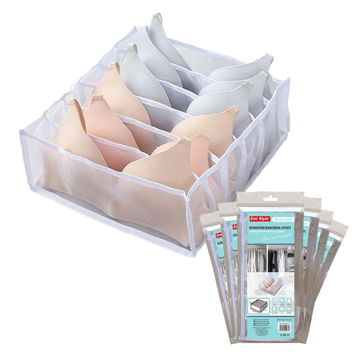 6 Pezzi Divisore Biancheria da 6 Posti per Cassetti Armadi Organizer per Biancheria Intima Reggiseni Calze Fazzoletti e Cravatte 32x32x12cm