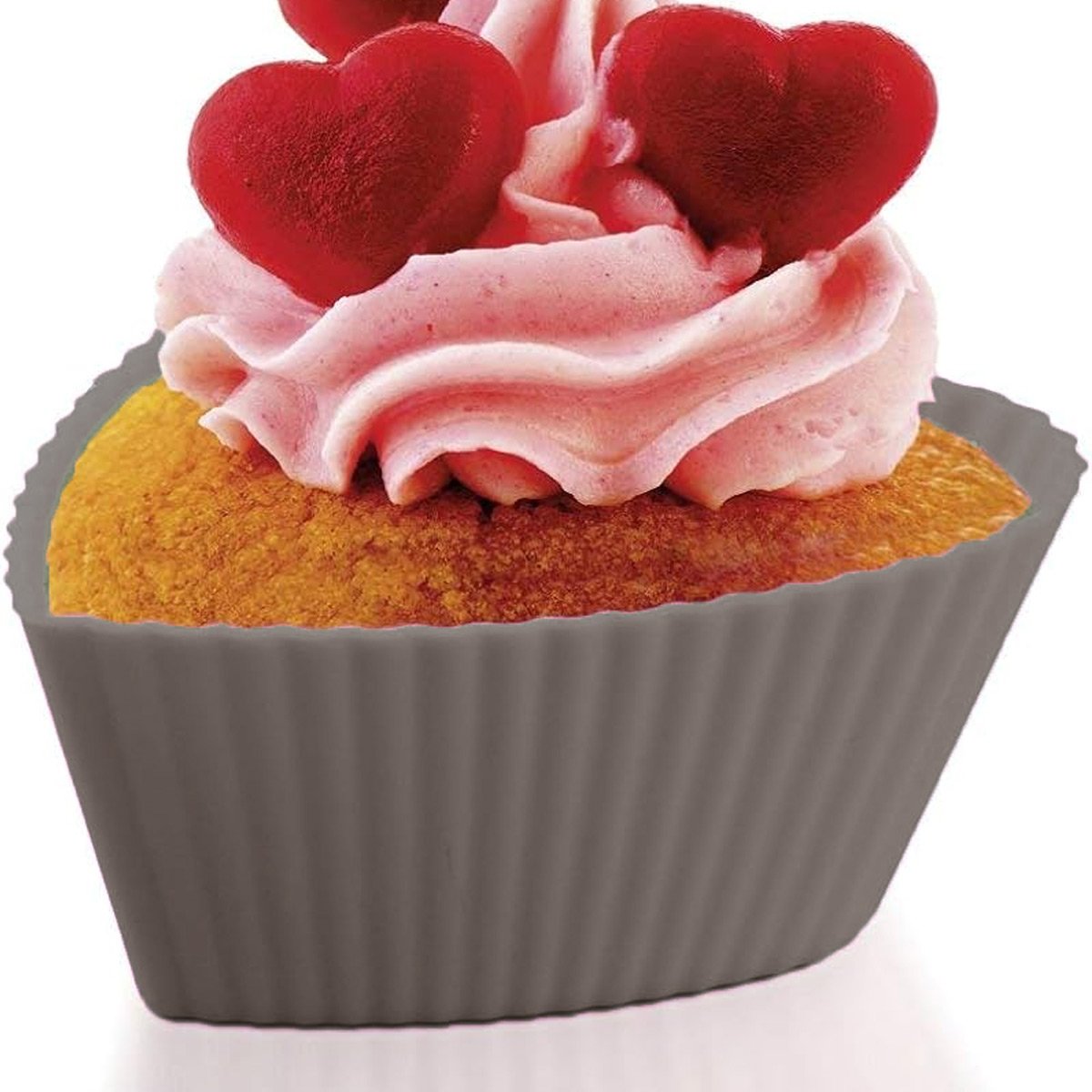 6 Pezzi Stampo Cuoricino Forma Muffin Cupcake Budini da 5 x 1.5 x 4cm in Silicone di Alta Qualit&agrave; Riutilizzabili