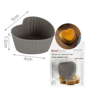 6 Pezzi Stampo Cuoricino Forma Muffin Cupcake Budini da 5 x 1.5 x 4cm in Silicone di Alta Qualit&agrave; Riutilizzabili