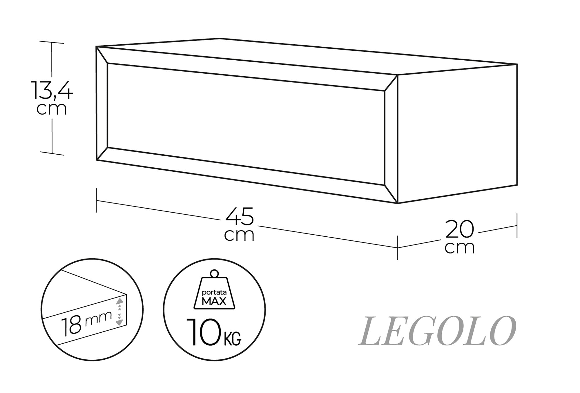 Mensola da Parete 1 Cassetto 45x13,4x20 cm in Fibra di Legno Lego Nero