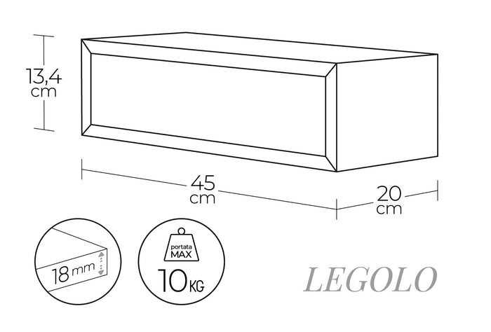 Mensola da Parete 1 Cassetto 45x13,4x20 cm in Fibra di Legno Lego Nero