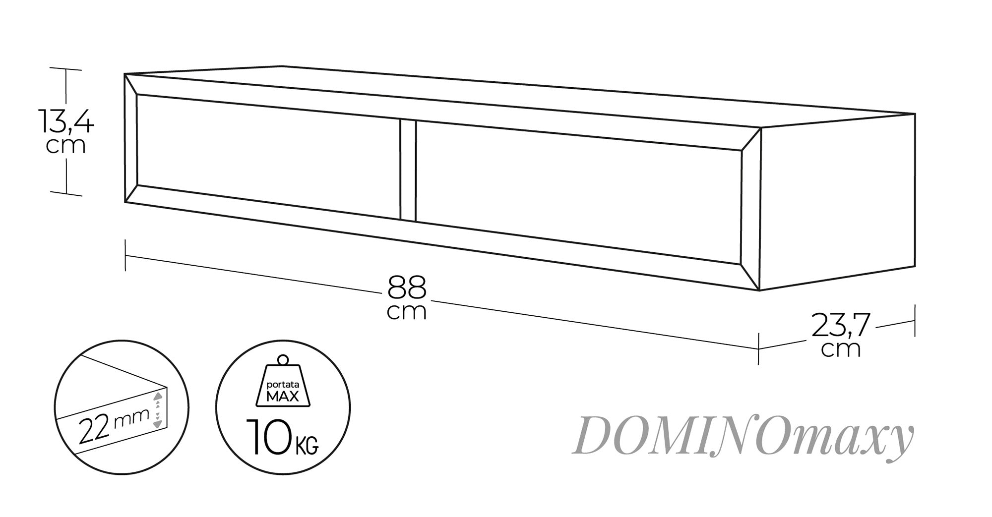 Mensola da Parete con 2 Cassetti 88,2x13,4x23,7 cm in Fibra di Legno Domino Maxi Bianco