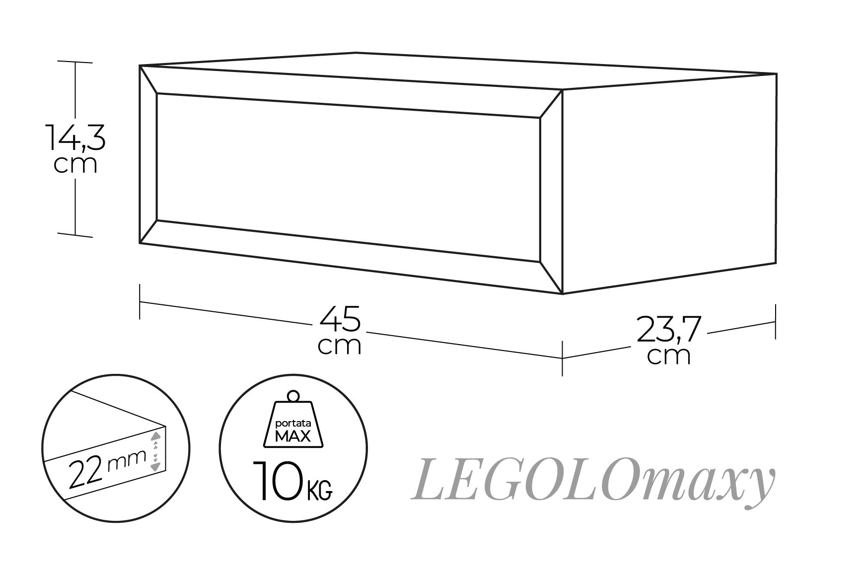 Mensola da Parete 1 Cassetto 45x13,4x23,7 cm in Fibra di Legno Lego Maxi Rovere Imperiale