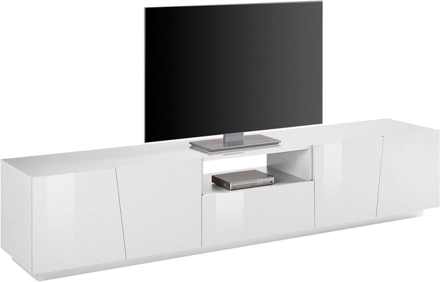 Mobile TV 2 Ante 1 Cassetto 220x43x46 cm Vega Bianco Lucido