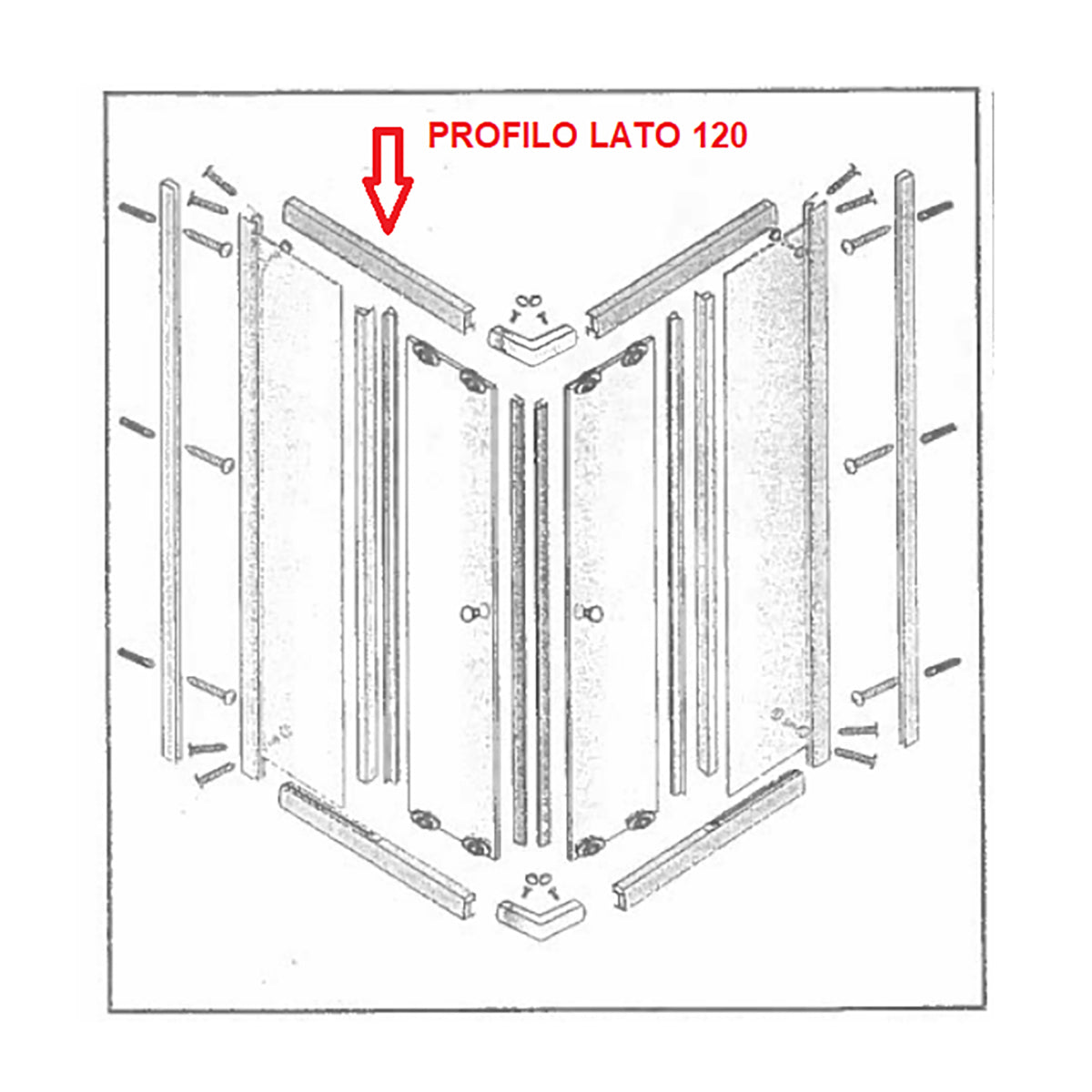 ZZ-PROFILO LATO 120 INF.+SUP.X BOX DOCCIA CRIST.TRAS/SER.MM.6CM  PZ 1 