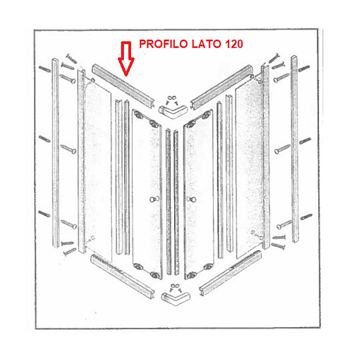 ZZ-PROFILO LATO 120 INF.+SUP.X BOX DOCCIA CRIST.TRAS/SER.MM.6CM  PZ 1 