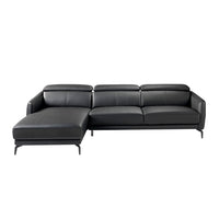 Divano chaise longue rivestito in pelle e gambe in acciaio nero